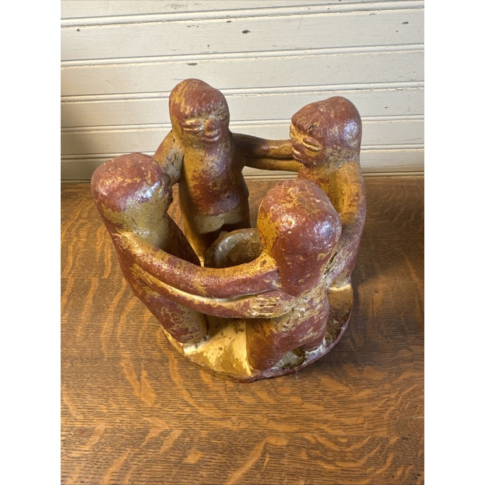 Vintage  Mayan Folk Art Sculpture Four Figures Dancing Circle Centerpiece